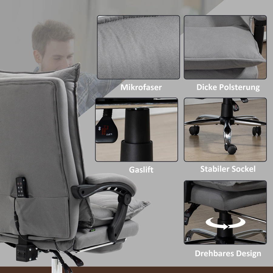 Vinsetto Massage-Bürostuhl mit Vibrationsmassagepunkte grau