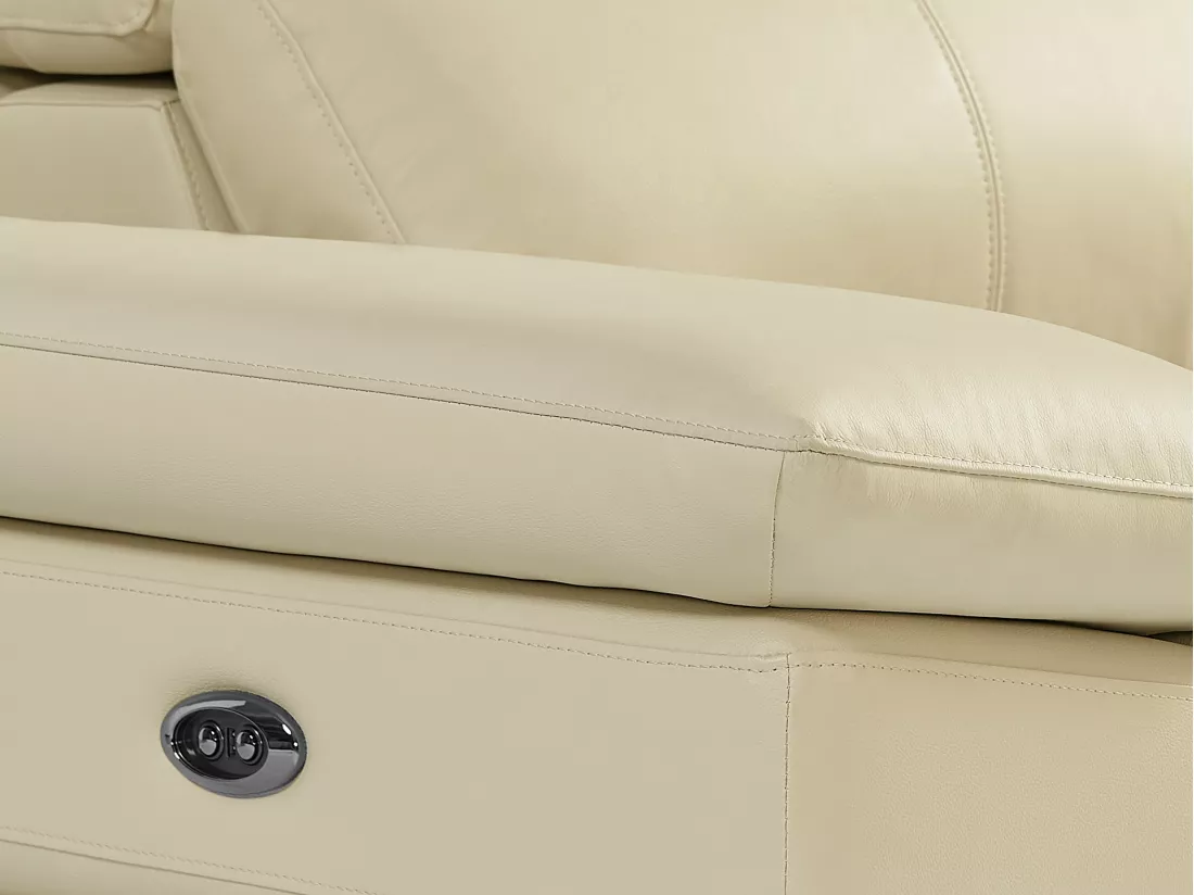 Canapé d'angle droit relax électrique en cuir de vachette beige PUNO II