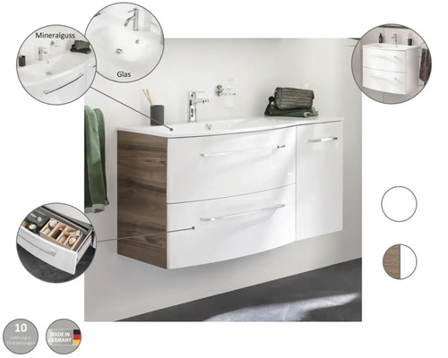 Wastafelmeubel FACKELMANN Verona BxHxD 79,4 x 57,5 x 45,5 cm Frontkleur wit hoogglans Corpus notenhout 73101