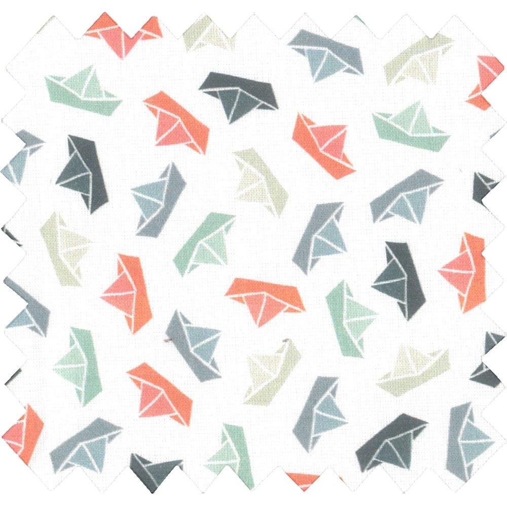 Coupon Tissu 1 M Bateaux Vert Et Rouge Ex1046