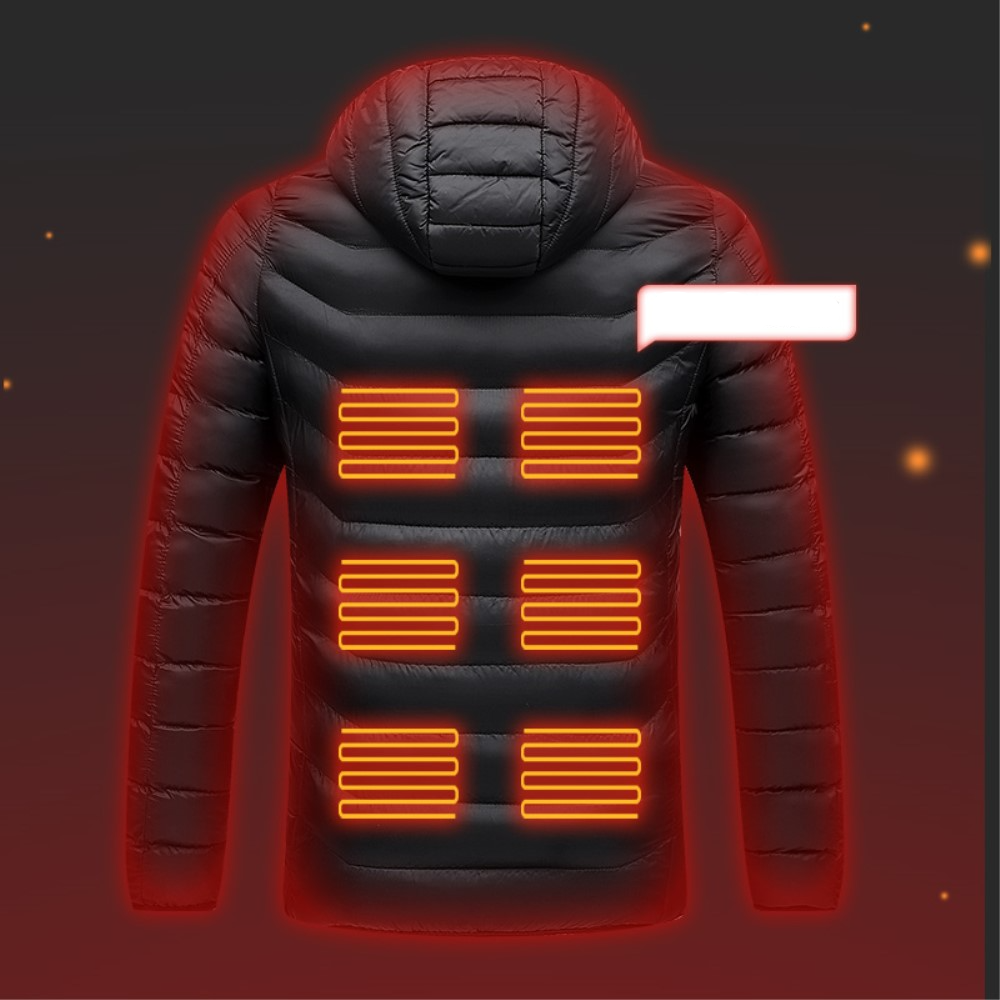 (Gr. L) Beheizbare Winter Jacke Elektrische USB Wärmejacke - Schwarz / Rot