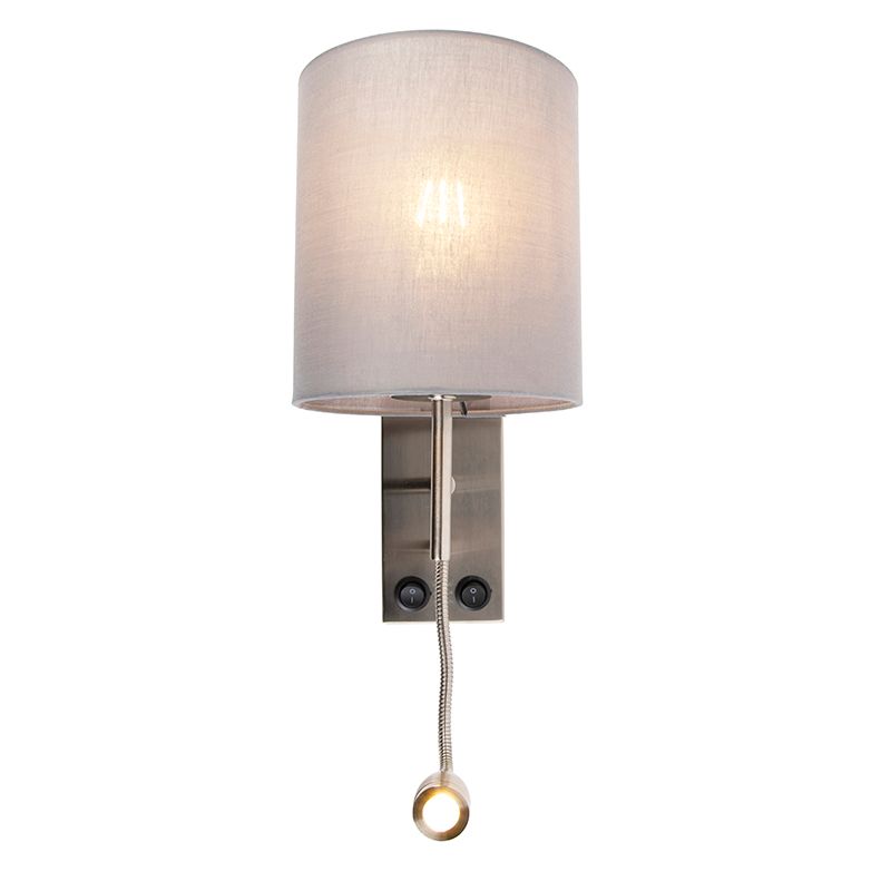 Moderne wandlamp staal met katoenen grijze kap - Stacca