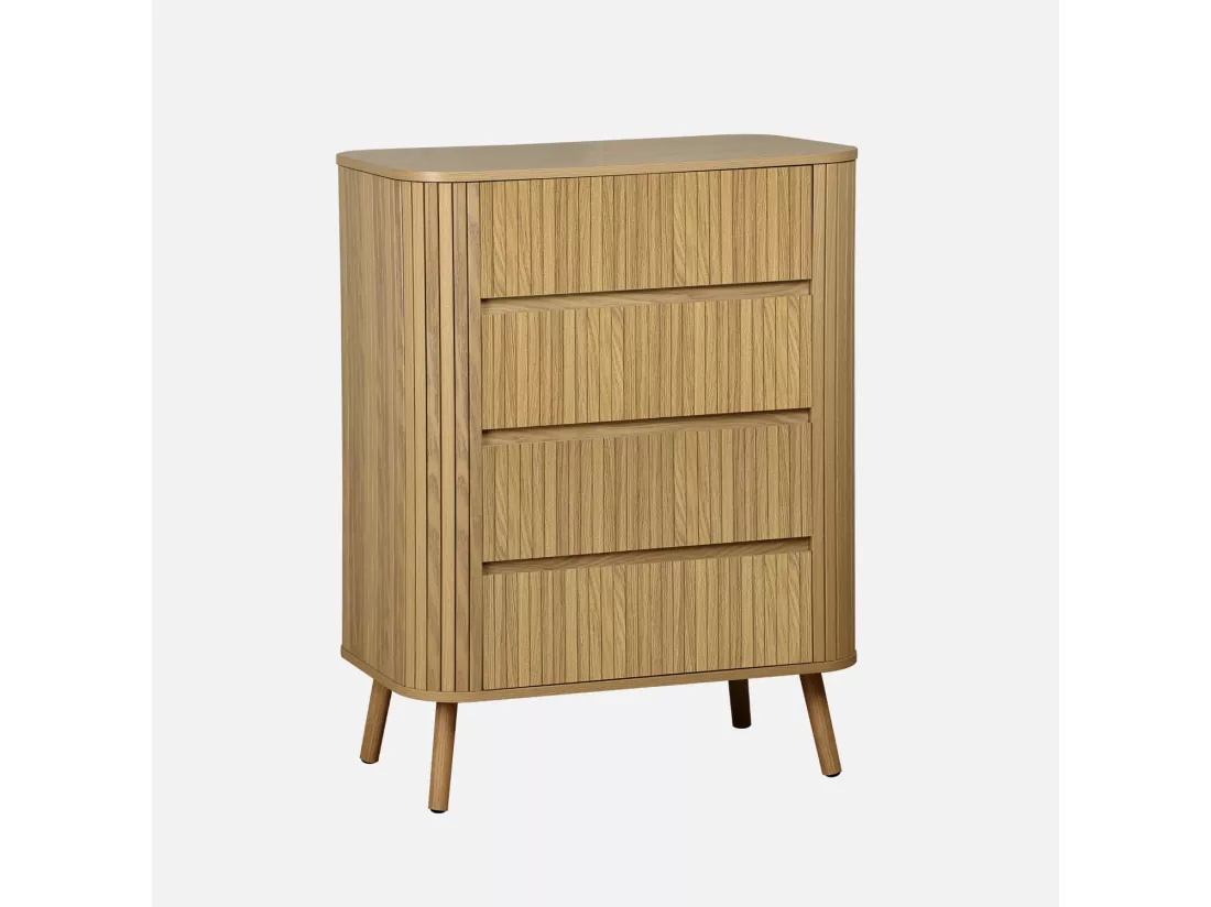 Commode 4 tiroirs. décor strié naturel. L 80x P 45 H 100cm