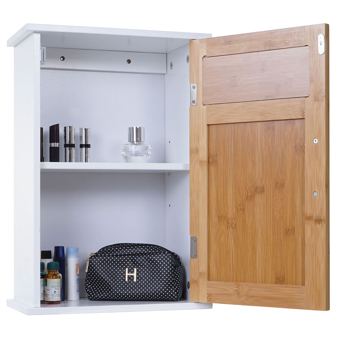 Hängeschrank MCW-A85, Badschrank Wandschrank Bambus, 52x35x21cm weiß