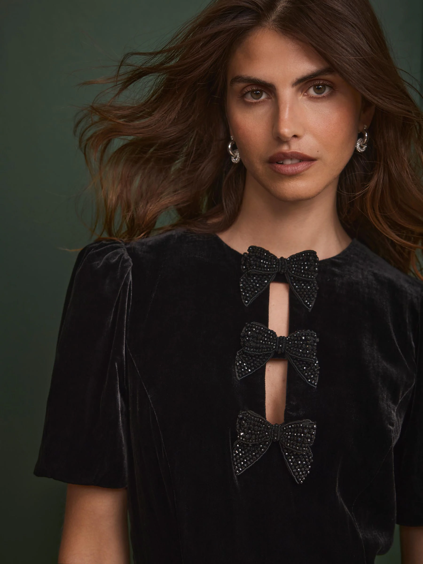 Mint Velvet Velvet Bow Midi Dress