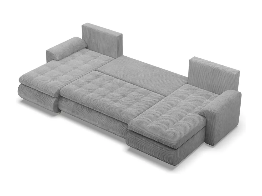 Canapé d'angle en U avec fonction sommeil, 2 méridiennes, Cord - Gris