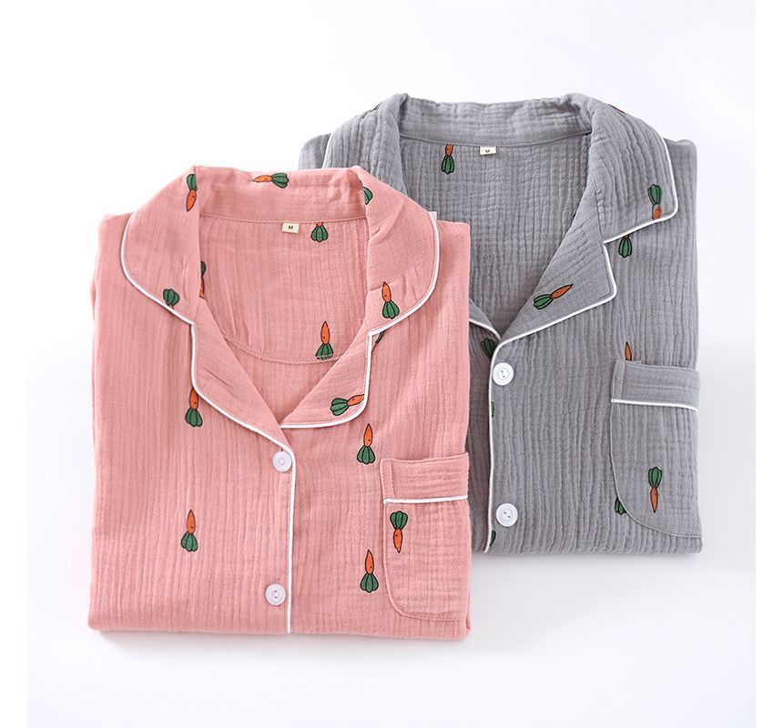 Dogini - Bijpassende pyjamaset voor koppels: shirt met wortelprint + broek