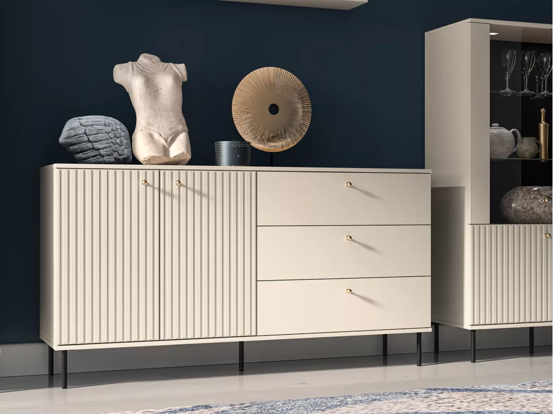 Buffet 2 portes - 3 tiroirs - 160 cm - beige - CALETTO