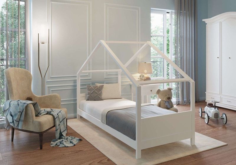 Huisbed - Kinderbed - Wit - Massief Hout