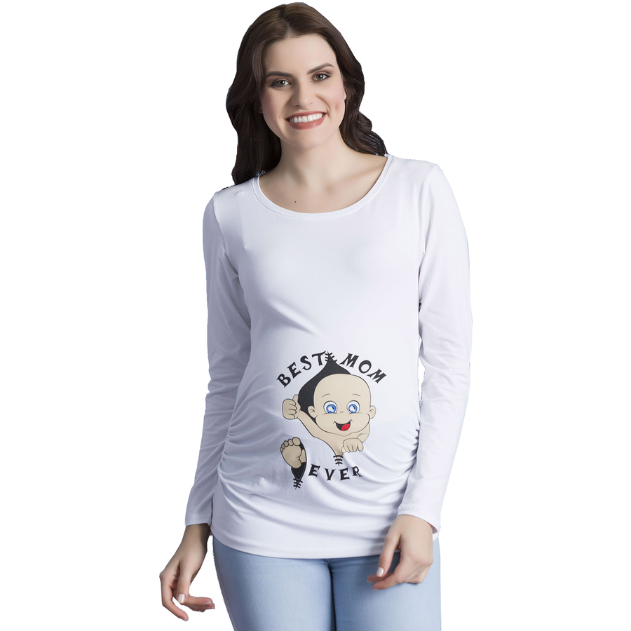 M.M.C. Umstandslangarmshirt Best Mom Ever mit Motiv Weiß