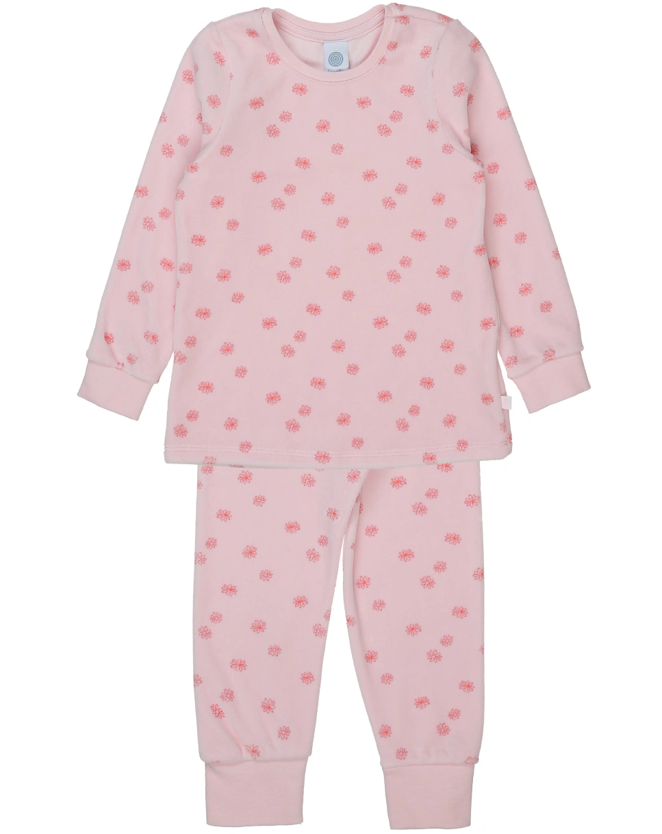 Nicki-Schlafanzug lang BLÜMCHEN in rosa