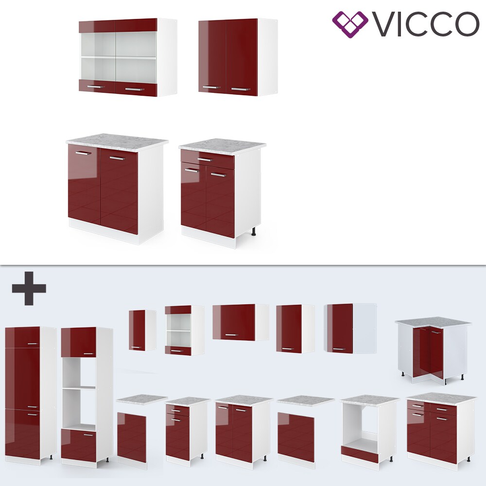 VICCO Küchenzeile SINGLE Einbauküche 140 cm Küche Rot Bordeaux Hochglanz R-LINE