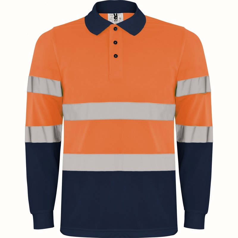 Roly HV9306 - POLARIS L/S Polo technique manches longue haute visibilité avec deux bandes refléchissantes sur manches