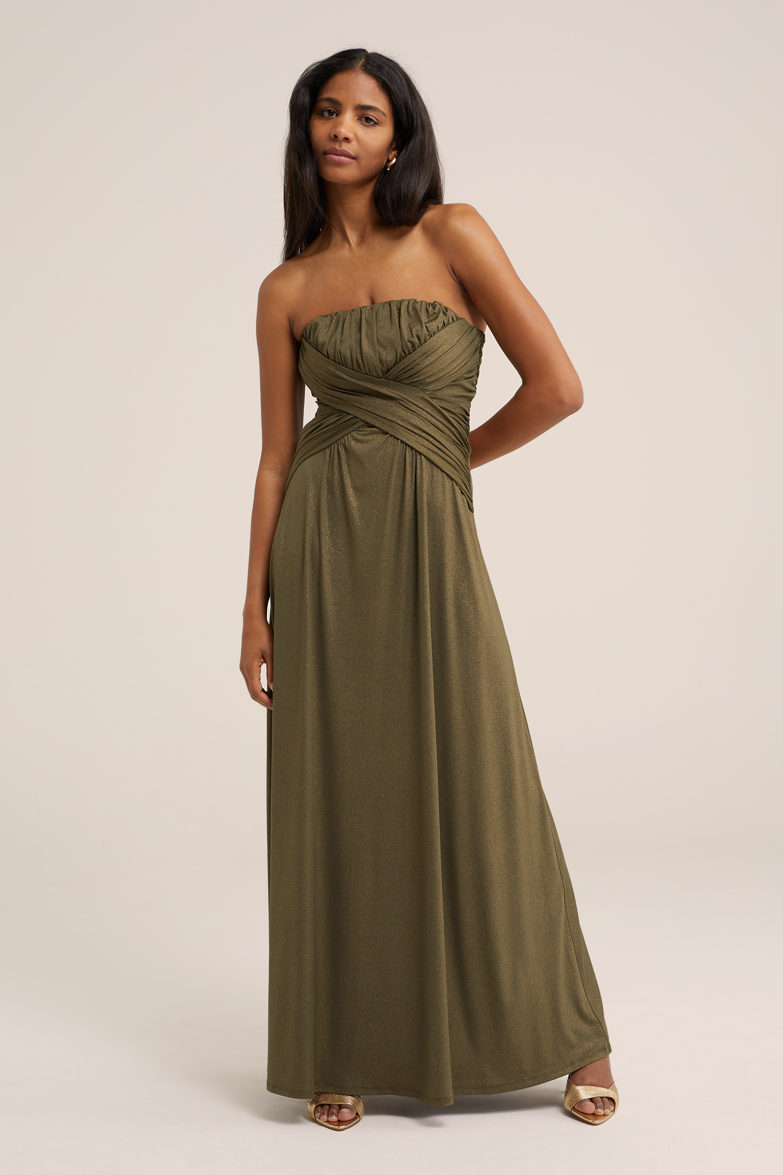 strapless maxi-jurk WE Fashion Legergroen