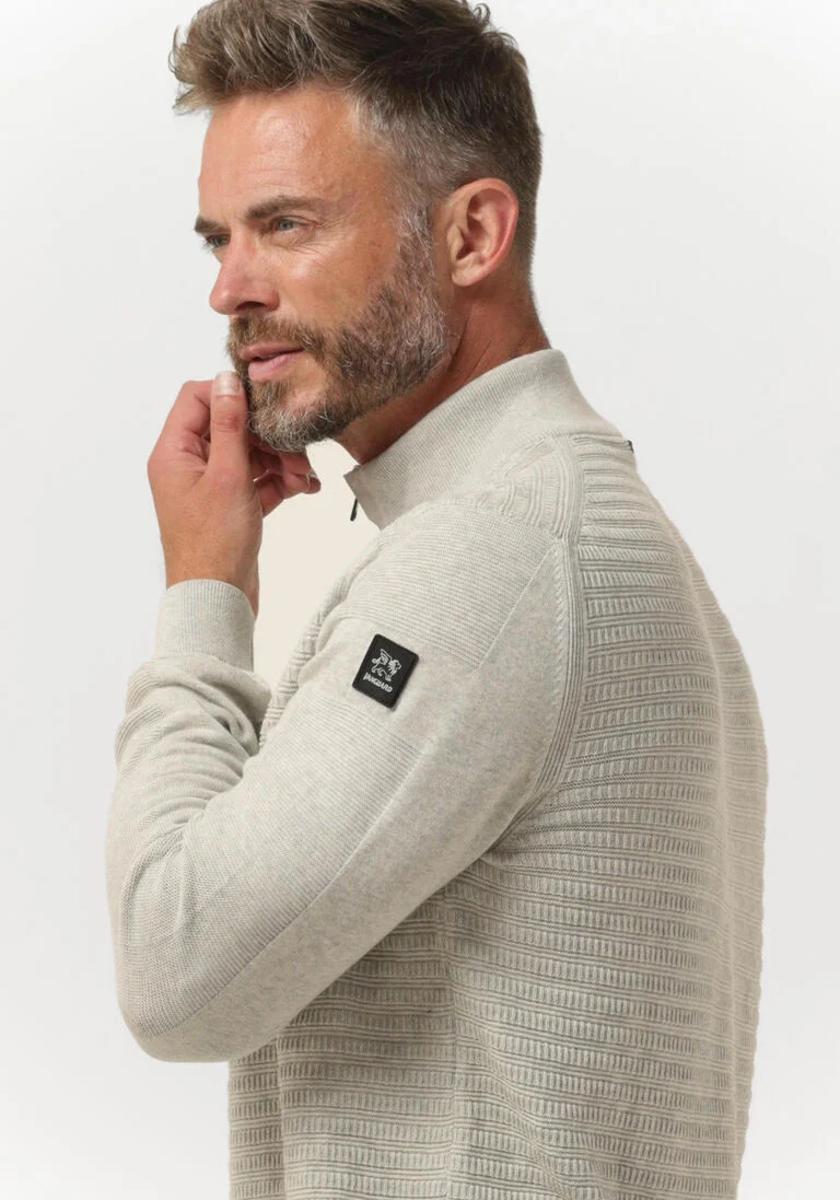 VANGUARD gebroken wit vanguard trui half zip collar cotton structure