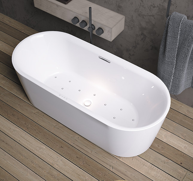 Riho Modesty vrijstaand bubbelbad sparkle mood 170x75cm wit mat