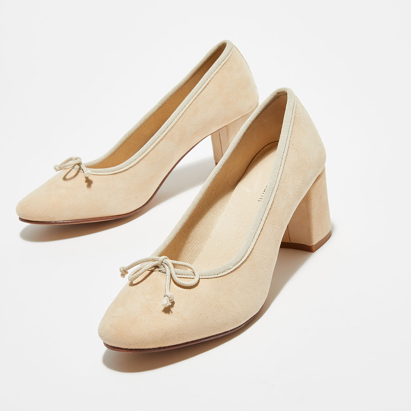 Quartier Latin Ballerines en Velours de Cuir Sophie beiges  - Talon 6 cm