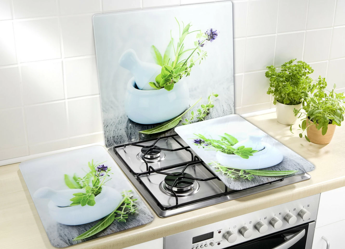 Herd-Abdeckplatten im 2er-Set aus Glas