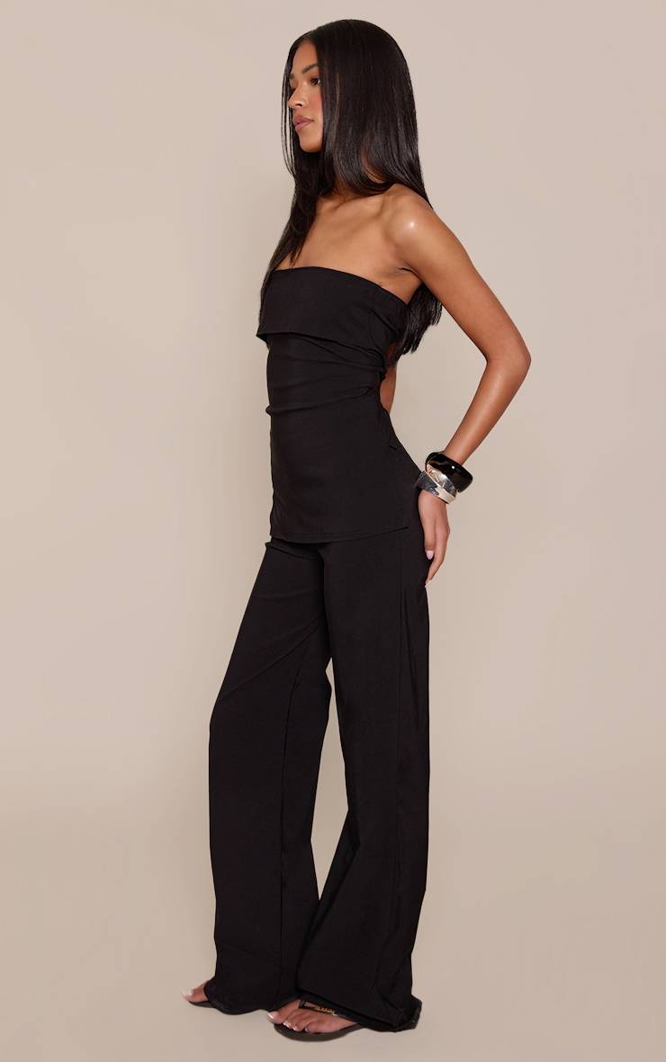 Noir Pantalon Large Taille Haute En Tissu Extensible Coupe Tall