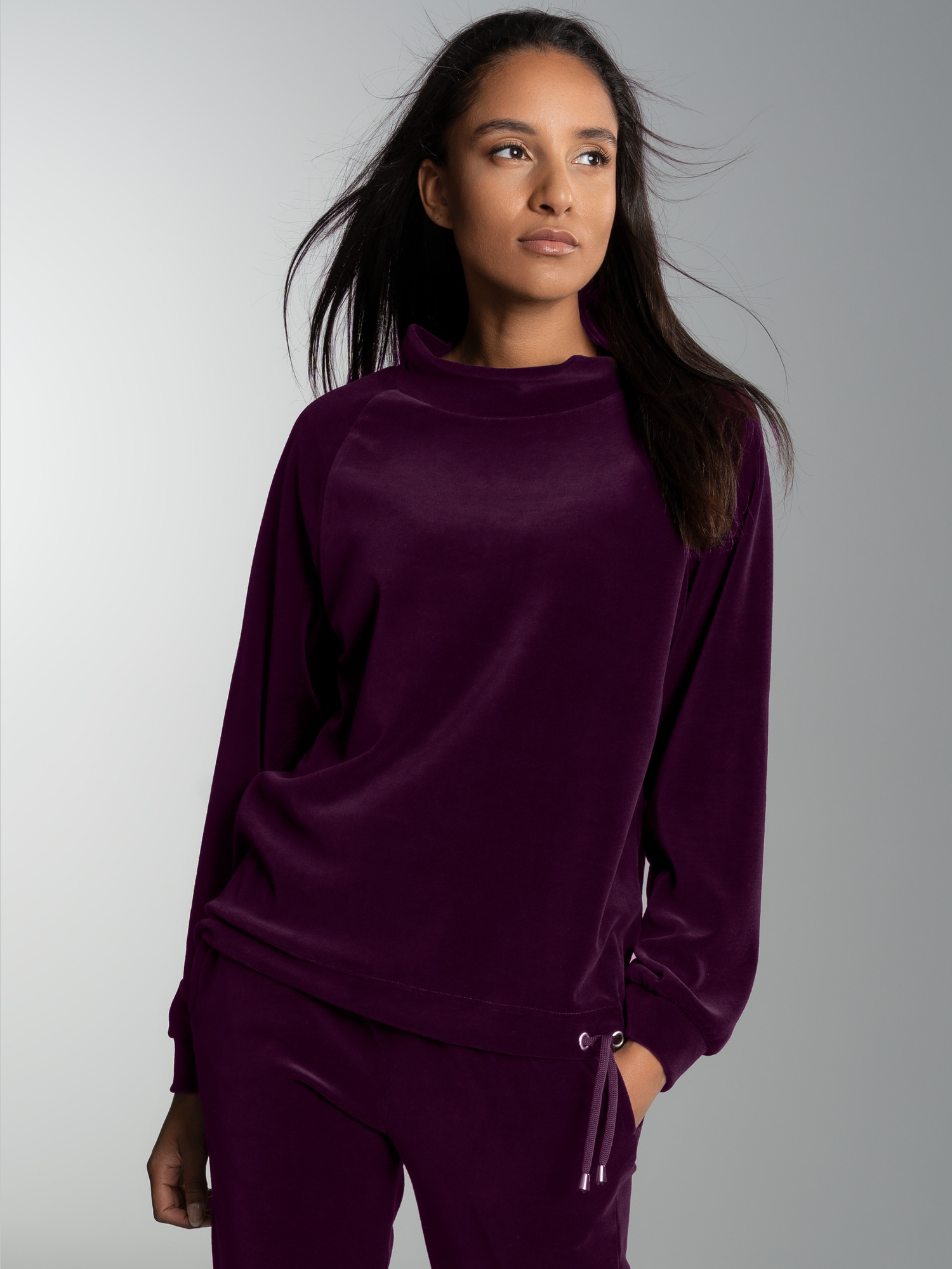 Nicki Pullover mit Kordelzug Aubergine
