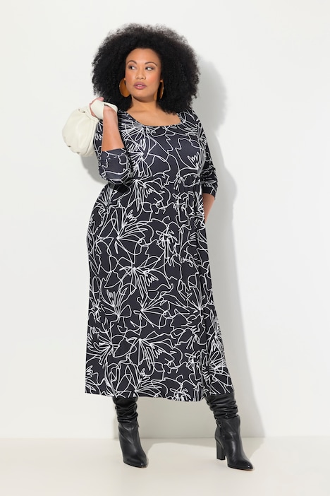 Jerseykleid, A-Linie, Carree-Ausschnitt, Langarm, Taschen