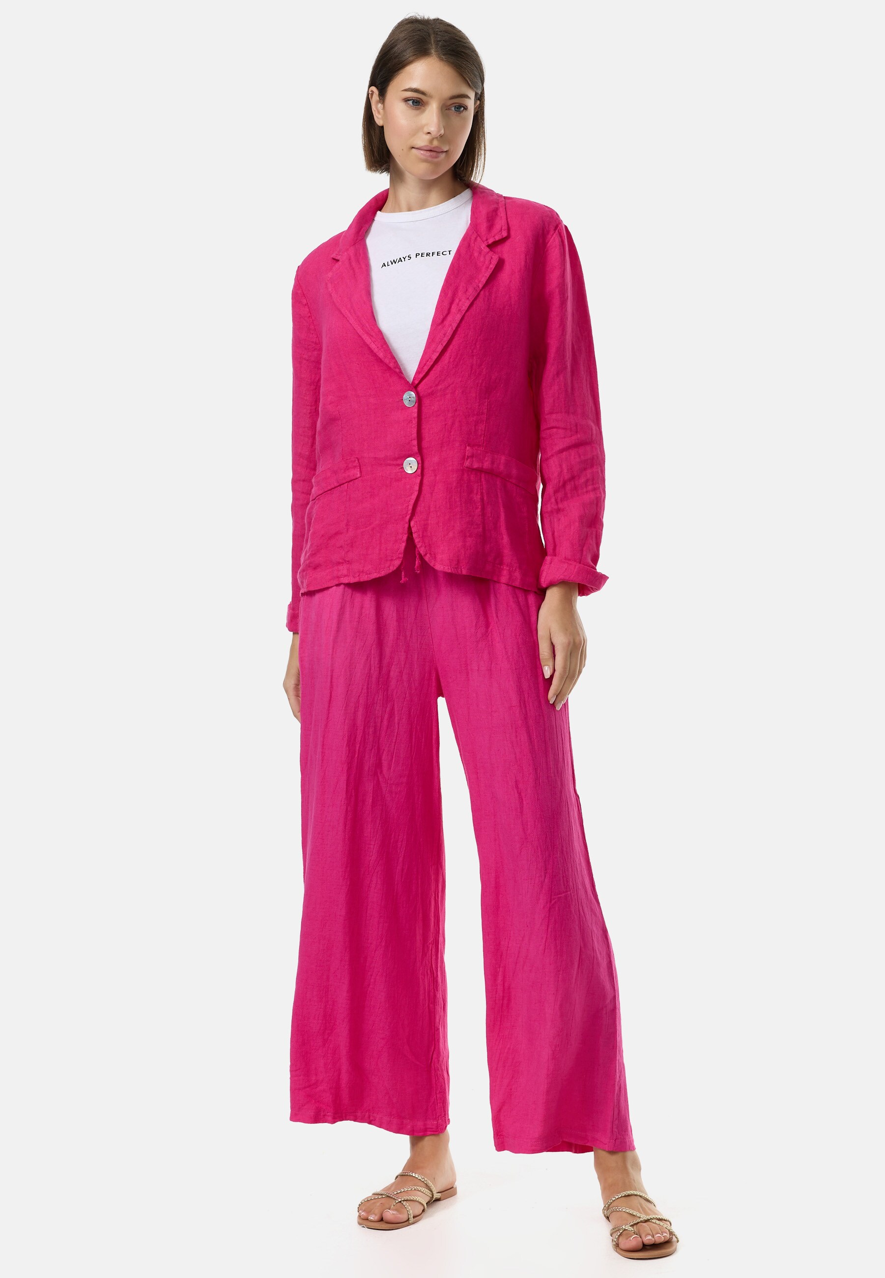 PM SELECTED Damen Edler Leinen Kurzblazer Business Blazer mit Reverskragen in Einheitsgröße PM53