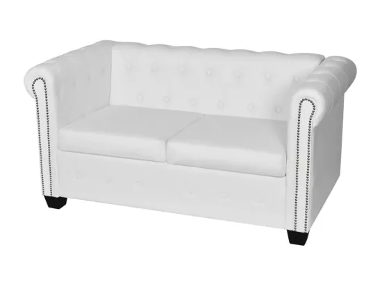Canapé Chesterfield à 2 places cuir synthétique blanc