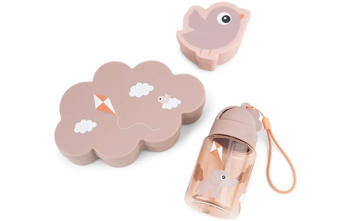 Lunchbox mit Strohhlamflasche RosaSnack- und Lunchbox