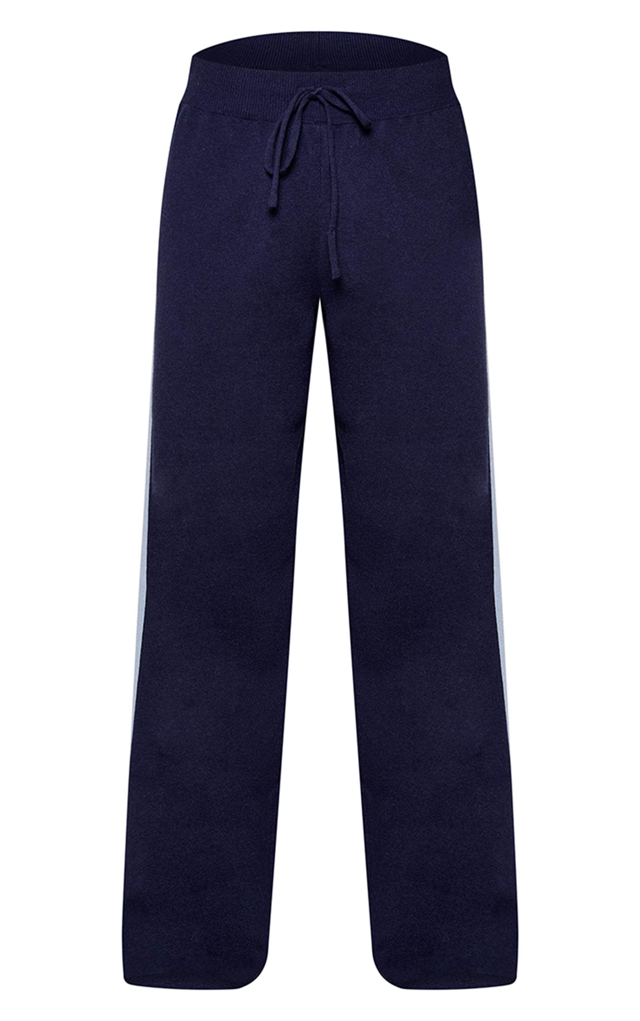 Bleu Marine Pantalon En Maille À Bandes Latérales