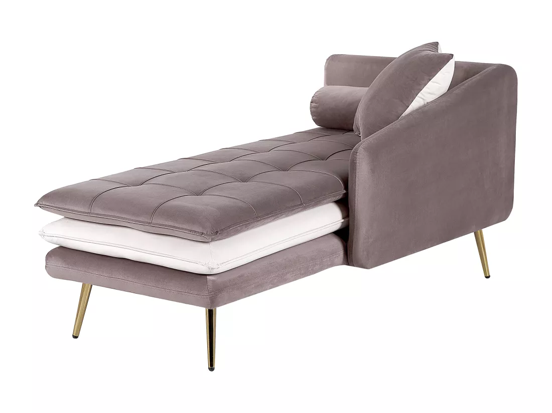 Chaise longue en velours marron clair / blanc et pieds dorés GONESSE