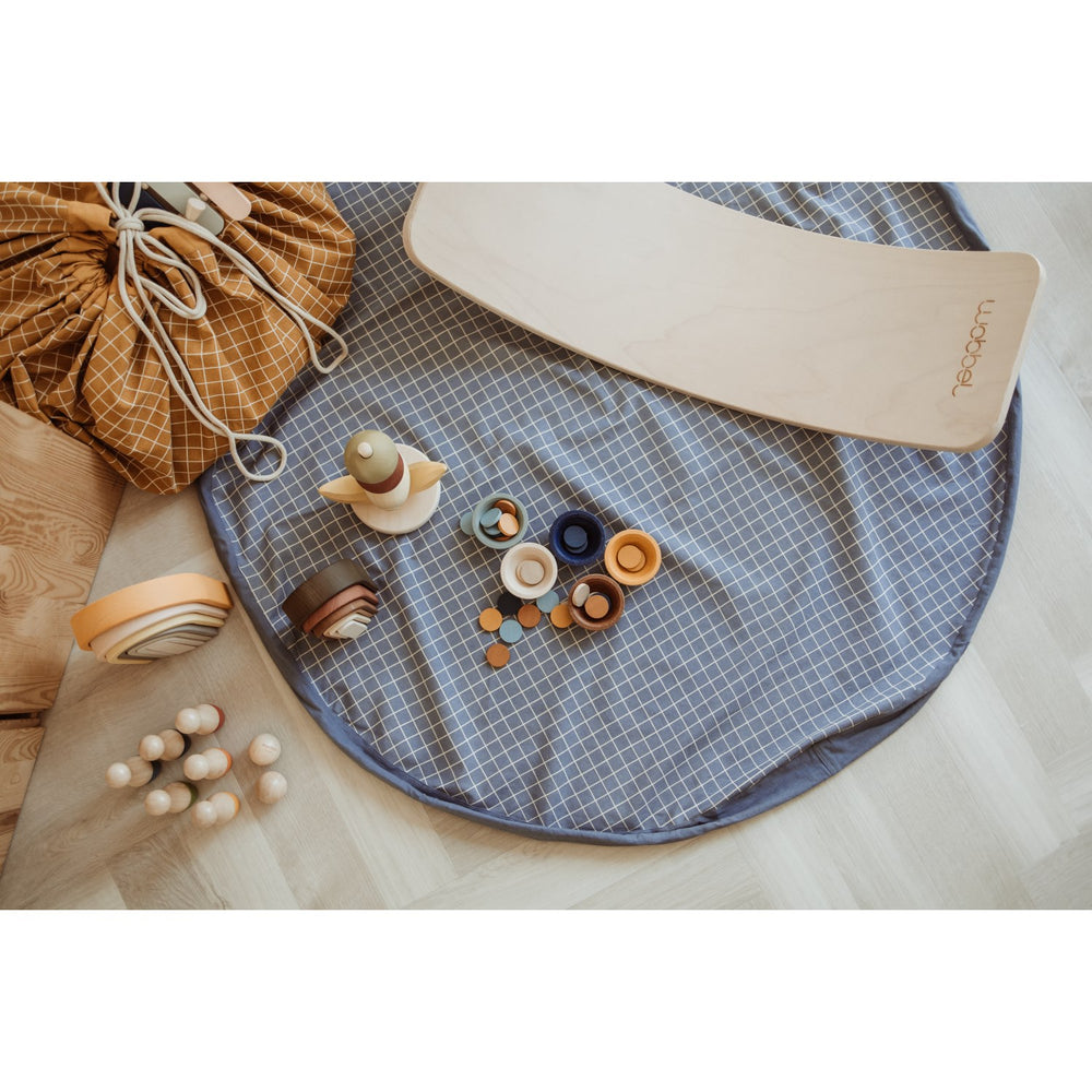 Køb Play&Go Organic Grid Blue 2-in-1 Legetæppe