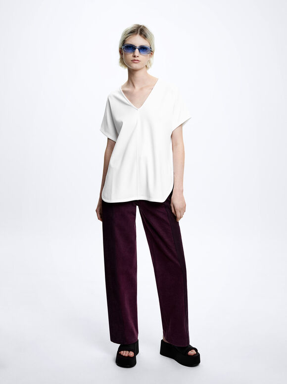Camiseta básica com decote em V - Off-White