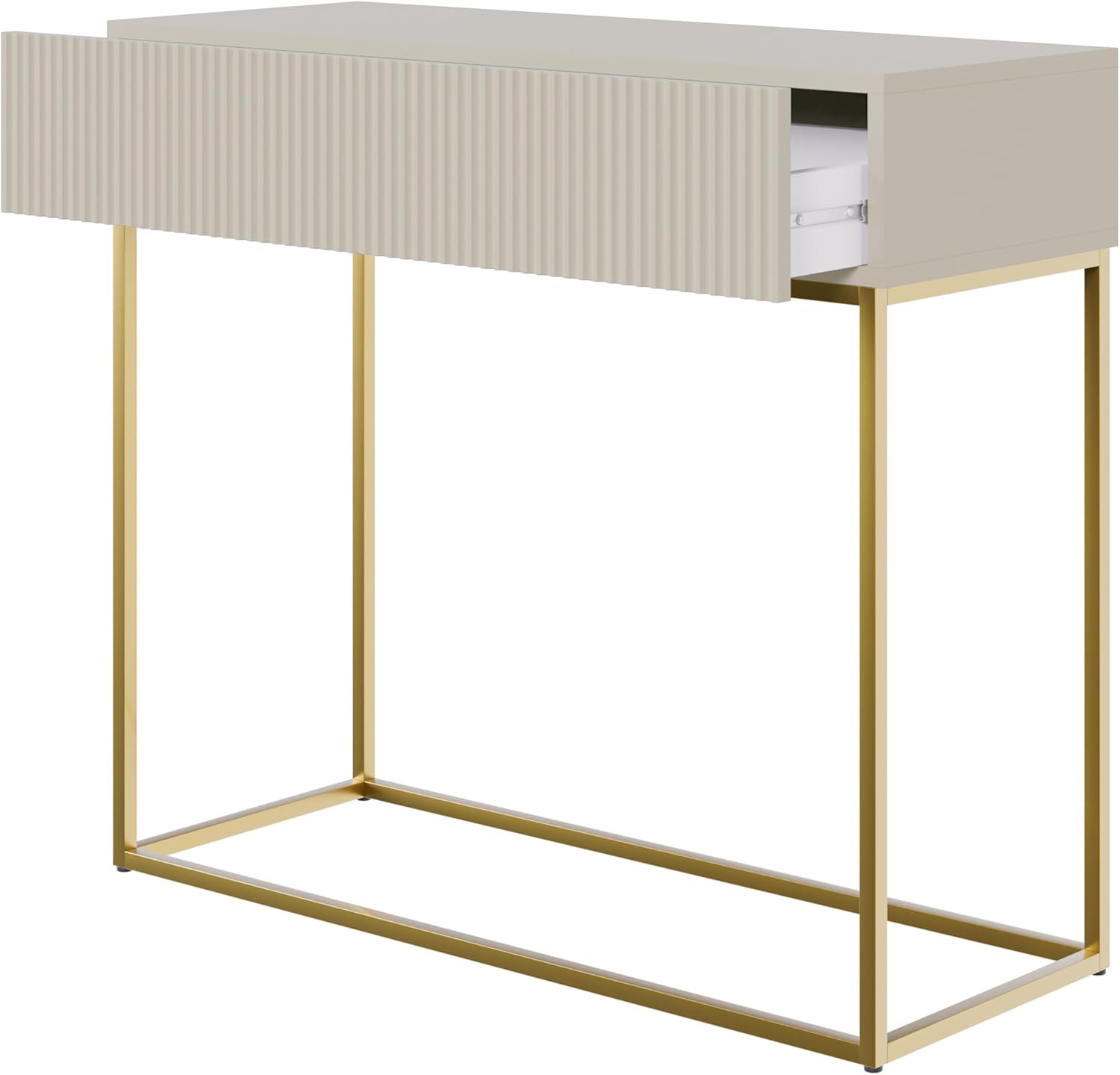 Selsey Konsolentisch Mit Schublade Beistelltisch 90 cm Eingangstisch Konsole Schminktisch Veldio Graubeige Goldene Beine