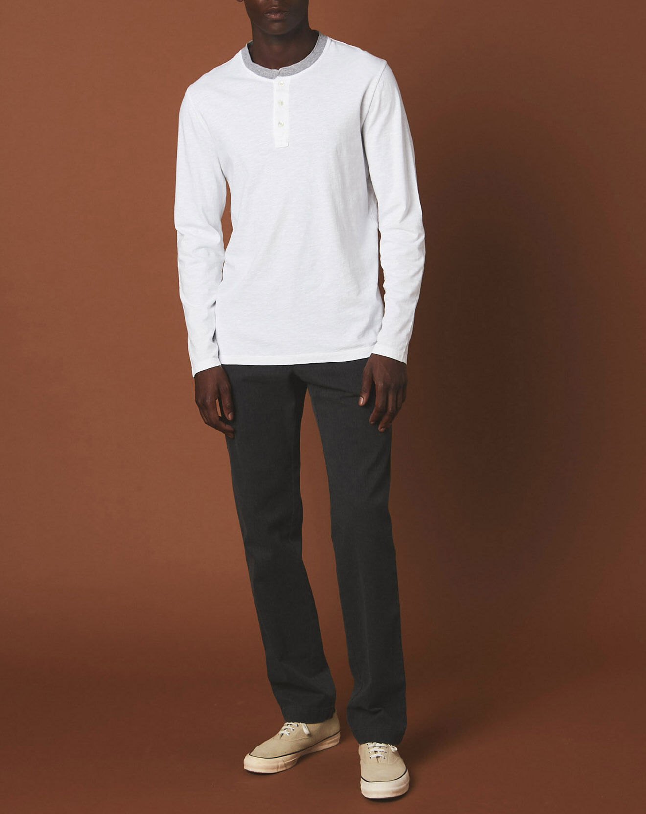 Hartford T-Shirt Henley blanc/gris