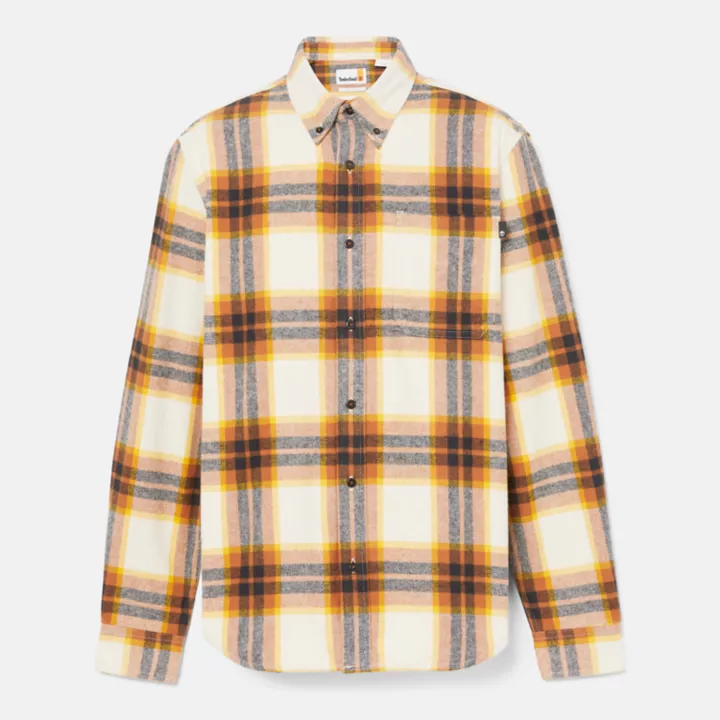 Camisa de flanela xadrez masculina em branco/laranja