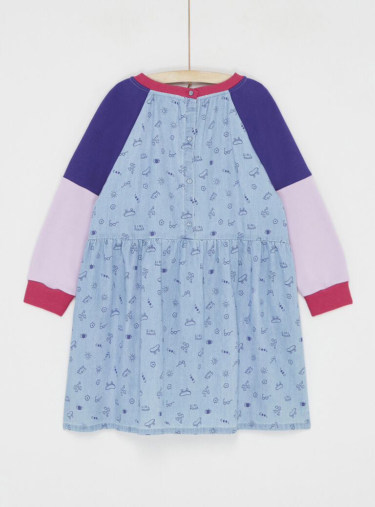 Robe bi-matière bleue en denim pour fille