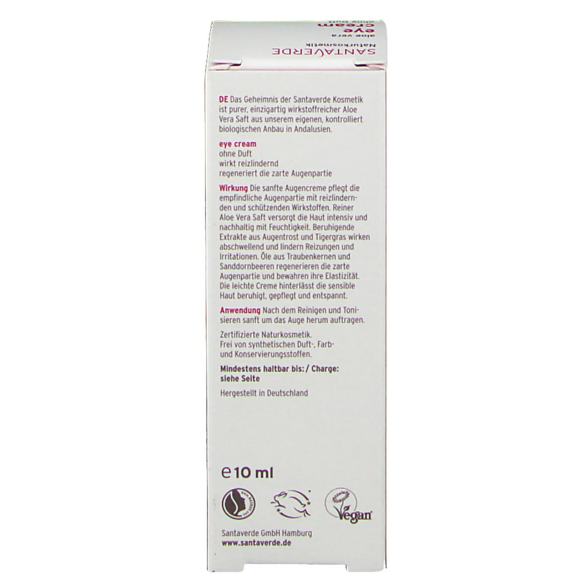 SANTAVERDE Aloe Vera Augencreme ohne Duft