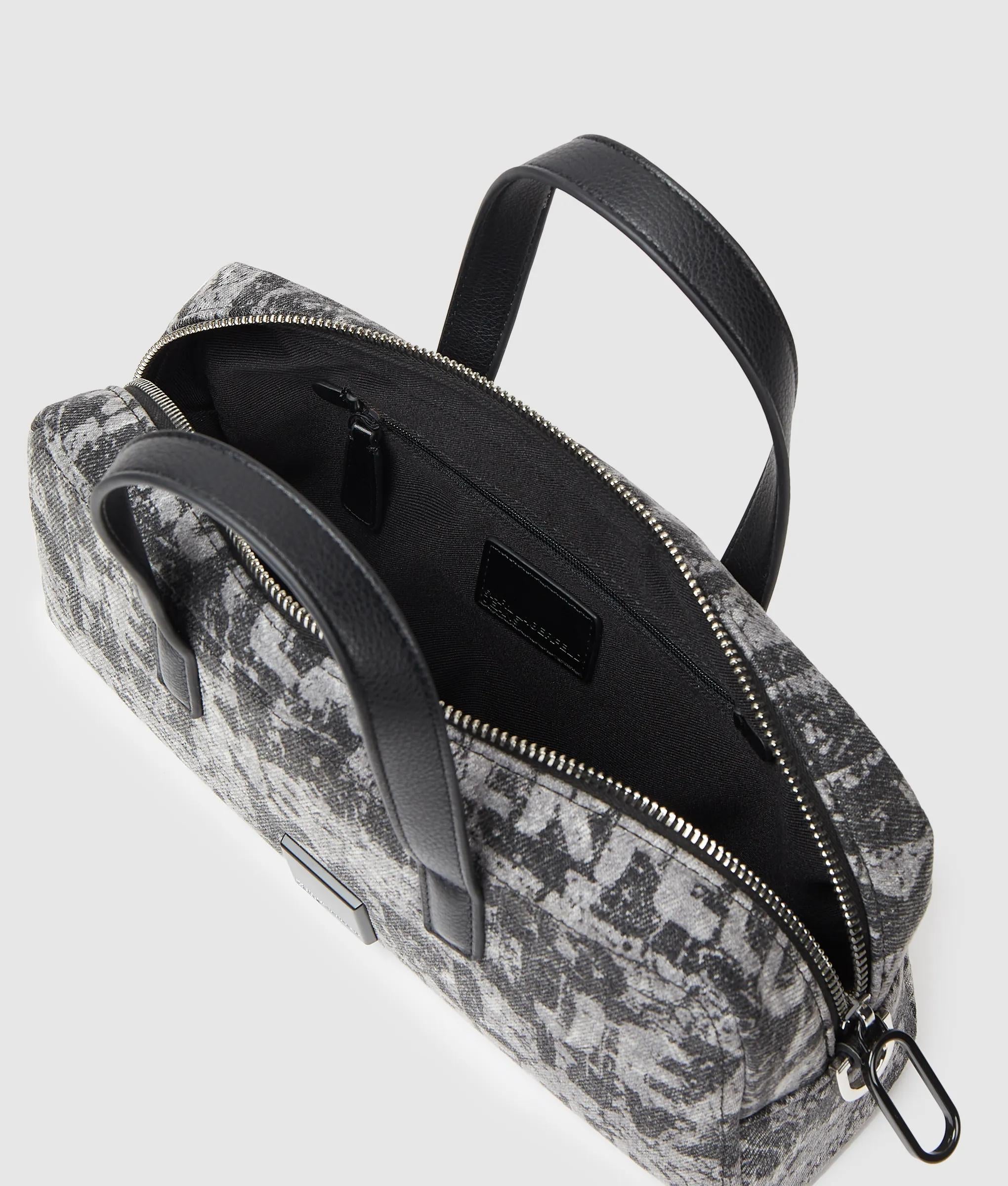 Denim bowlingtas met grafische print