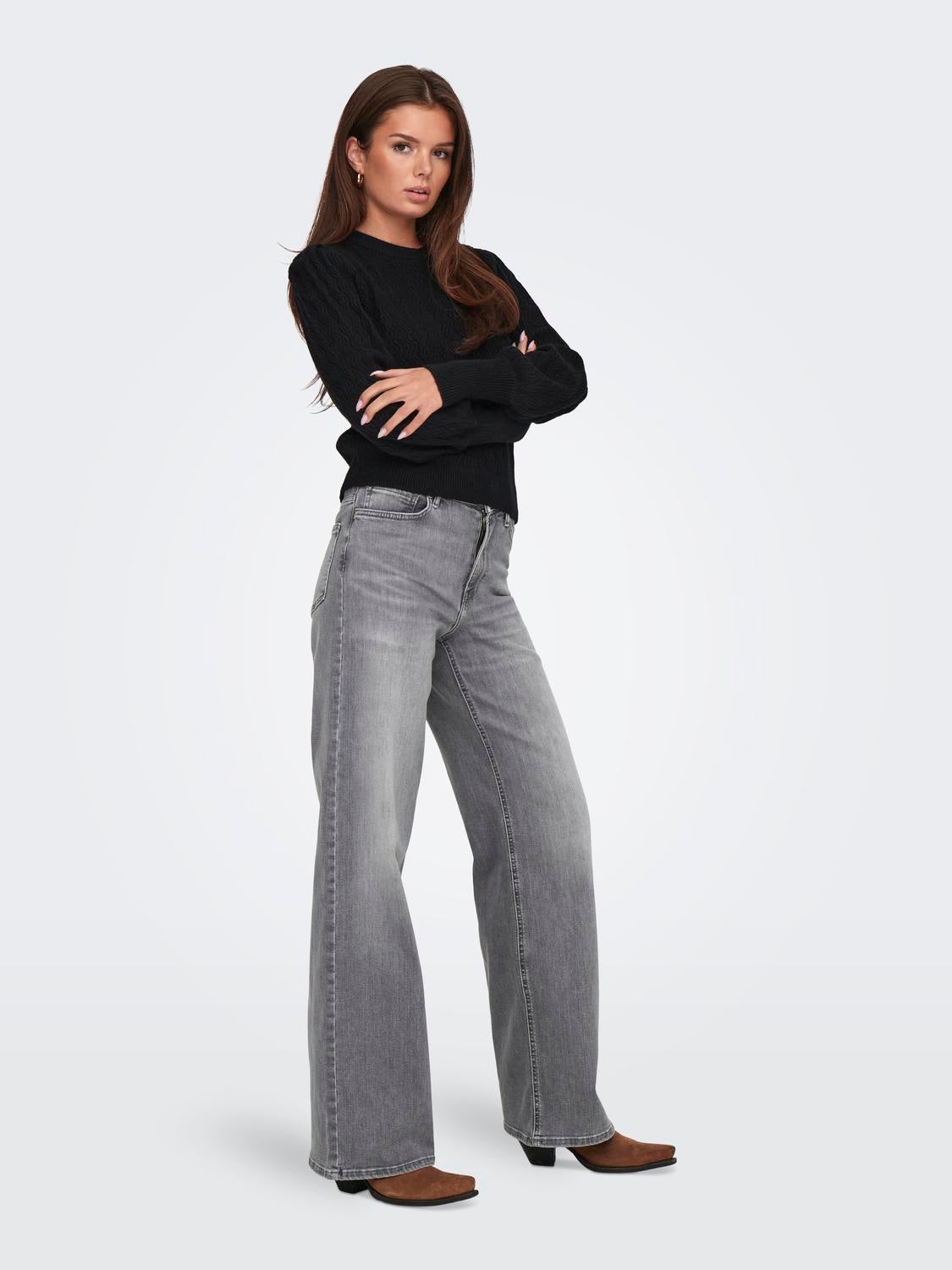 ONLMADISON Hohe Taille Weiter Beinschnitt Jeans Light Grey Denim