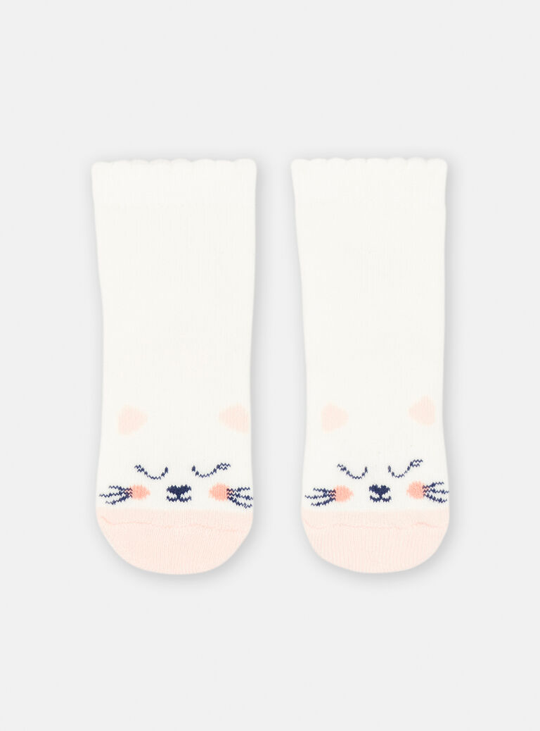 Chaussettes écrues motif chat pour bébé fille