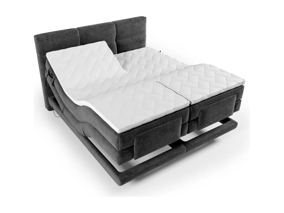 Ensemble complet boxspring tête de lit capitonnée + sommiers relaxation électrique + matelas + surmatelas - 2 x 80 x 200 cm - Tissu - Anthracite - LODI de PALACIO