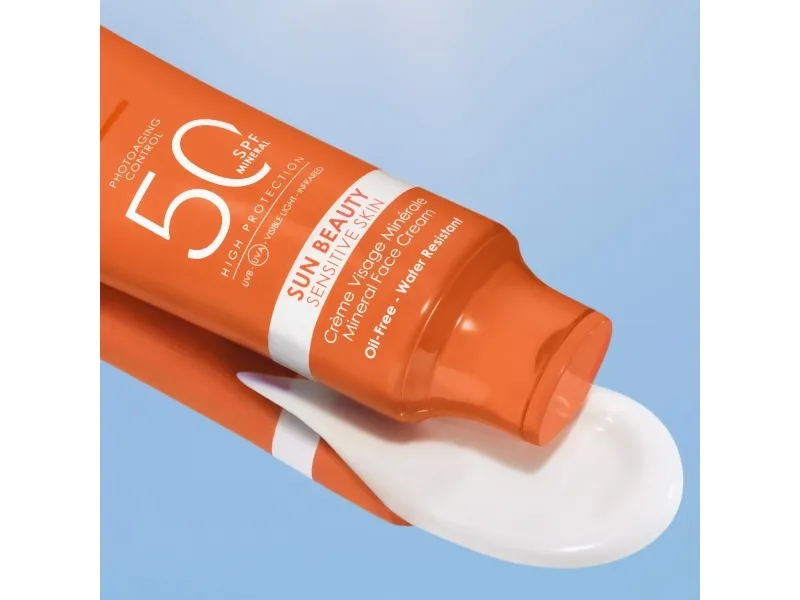 Lancaster Sun Beauty Sensitive Skin Mineral Face Cream SPF 50, Solcreme, Ansigt, Rør, Fugte, Beskyttelse, Lindrende, Sensitiv hud, 50 ml