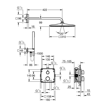Grohe Precision Thermostat Perfect inbouw douchesysteem met Vitalio Rain Mono 310 hoofddouche vierkant Chroom