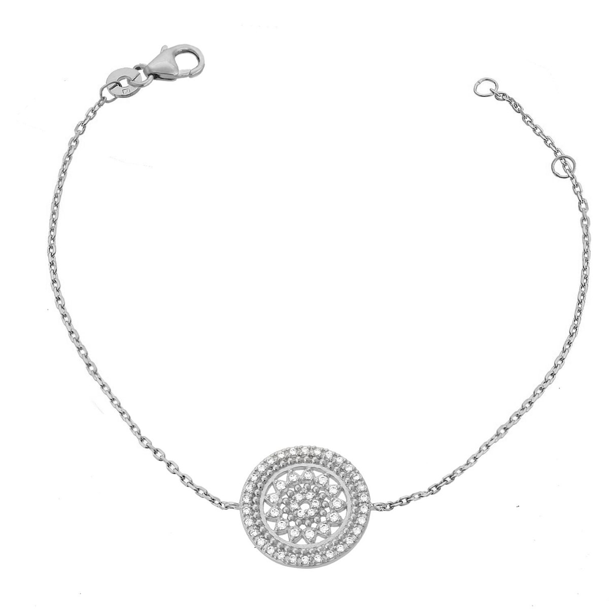 Bracelet soleil dans un cercle serti d'oxyde de zirconium Argent 925 Rhodié