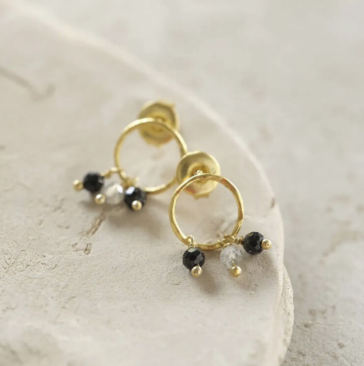 A Beautiful Story Genuine Black Onyx Labradorite Earrings GP Gold