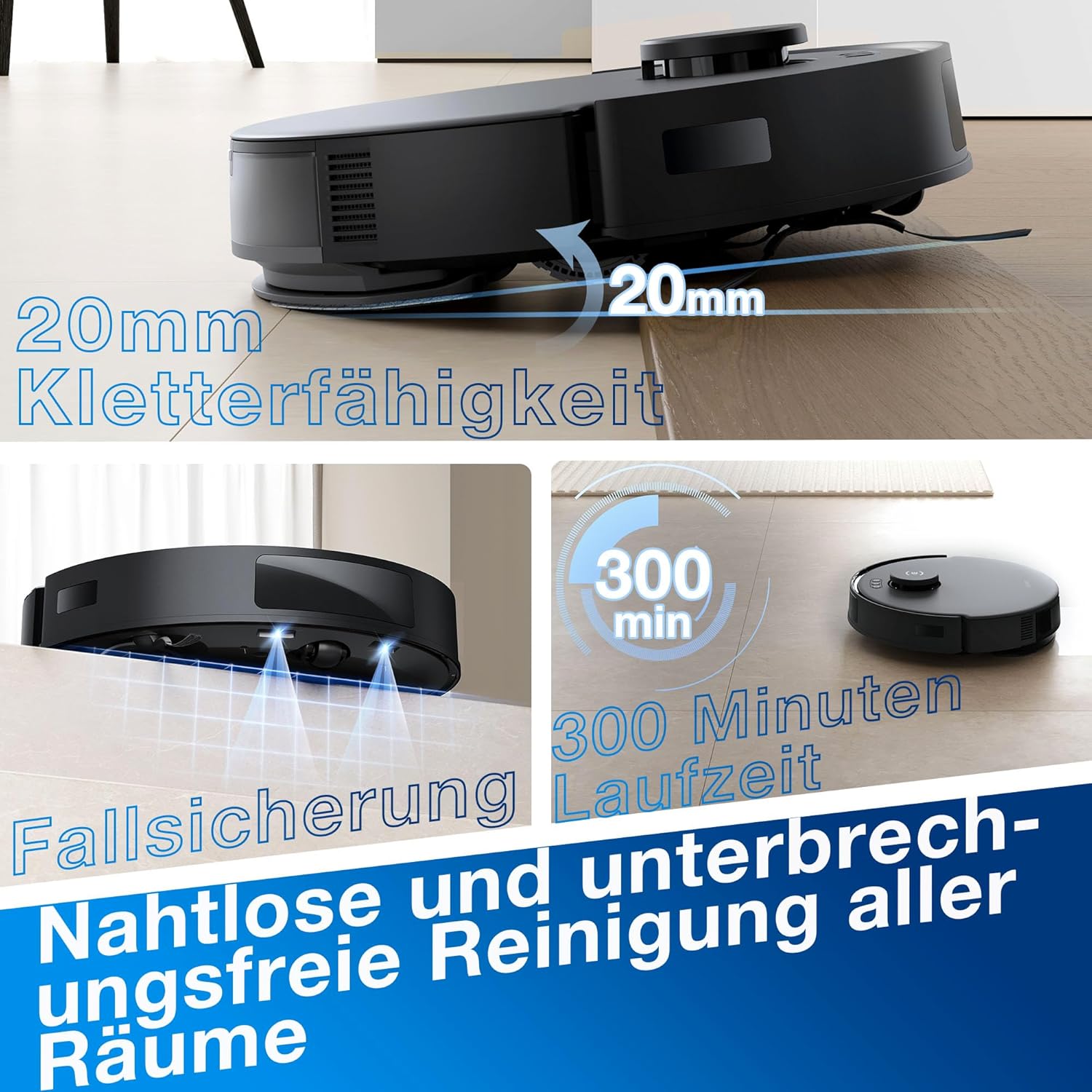 ECOVACS DEEBOT N20 PRO Plus Saugroboter mit Wischfunktion, Automatischer Entleerung Station, 8000Pa Saugkraft, Anti-Haar-Verhedderung, bis zu 300 Minuten Laufzeit,Schwarz