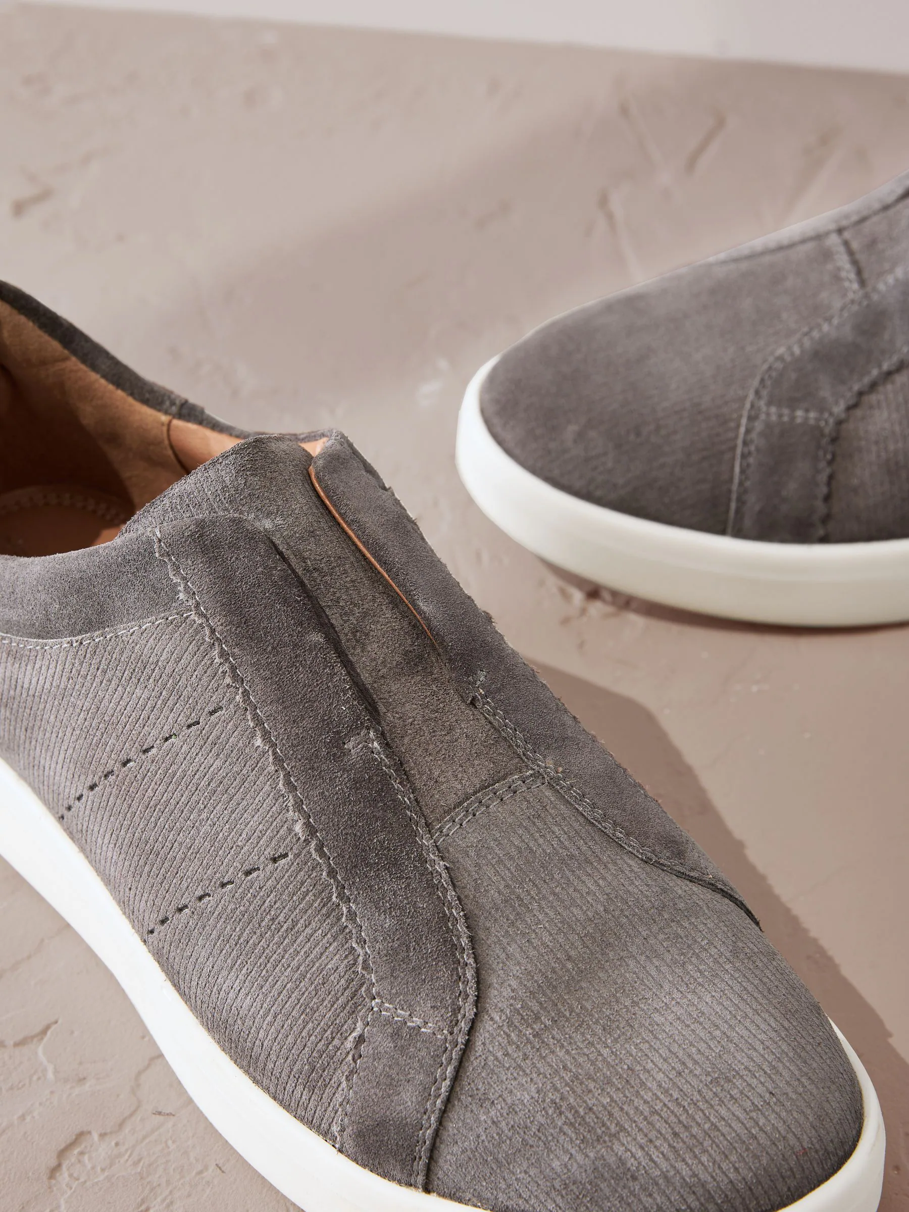 Grijs - Signature Premium Leather Laceless Slip-On Trainers
