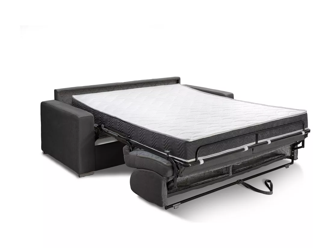 Canapé 2 places convertible express en simili blanc - Couchage lattes larges 120 cm - Matelas 18 cm avec mémoire de forme CALITO