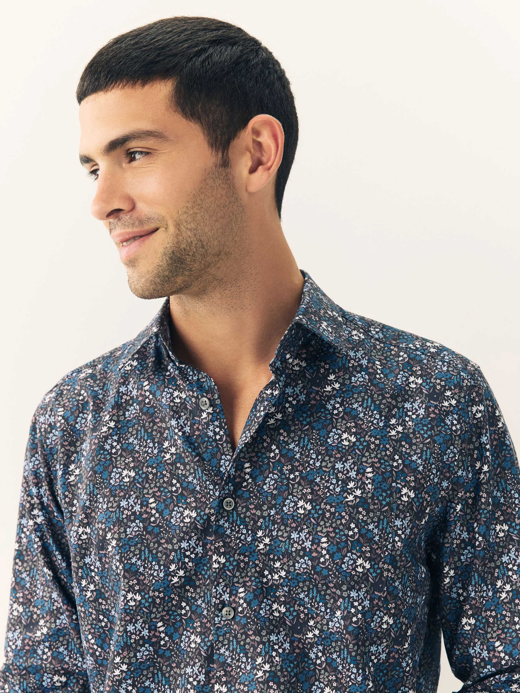 Navy Meadow Floral - Overhemd met lange mouwen en print
