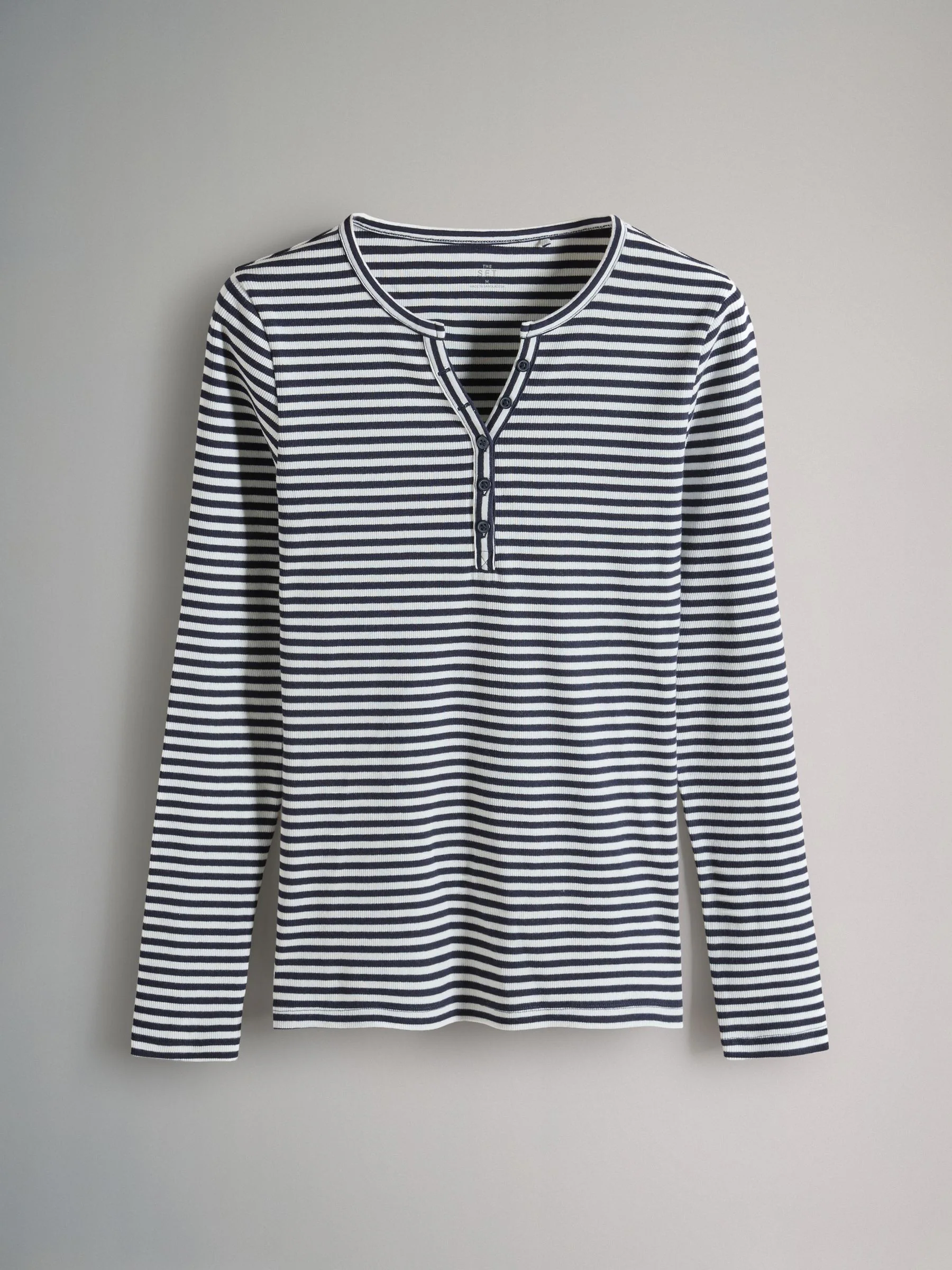 Marineblauw/Blauw/Strepen/Wit - The Set verpakking van 4 geribde Henley T-shirts met lange mouwen